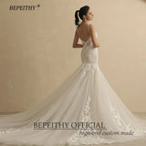 Runhufu Sexy Backless Trumpet Lace Wedding Dresses For Women 2024 Bride V Neck Sleeveless Ivory Summer Mermaid Bridal Gown