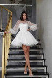 Runhufu A Line Tulle Short Bride Wedding Dresses Long Sleeves Women Formal Party Dress Lace Up Back Bridal Wedding Gowns 2024