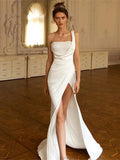 Runhufu Elegant Wedding Dresses Square Collar One Shoulder Bridal Gowns Sexy Backless Robes 2024 Side Slit Vestidos De Novia 2024