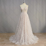 Runhufu Sparkly Flowers Strapless Tulle Wedding Dress 2024 Princess Sweetheart Lace A Line Bridal Gown Lace Appliques