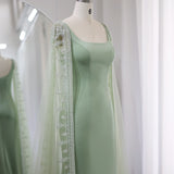 Runhufu Said Luxury Blue Mermaid Dubai Evening Dresses with Cape Sleeves Sage Green Elegant Arabic Women Wedding Party GownsSS445