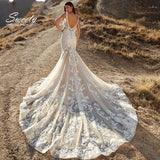 Runhufu Mermaid Wedding Dress With Organza With Embroidery Slim-line V-neck Sleeveless Appliques Customize Vestido De Novia Lace