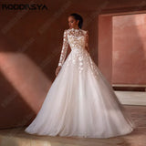 Runhufu Classic Wedding Dress For Woman Long Sleeves Backless Bride Gowns Civil A-Line Tulle Applique vestido noiva boho