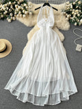 Runhufu Summer Women Beach Long Dress Backless Spaghetti Strap Deep V Neck Chiffon Casual Sexy 2024 Seaside Vacation Dress
