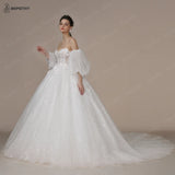 Runhufu Princess Strapless Ivory Glitter Wedding Dresses 2024 For Women Court Train Bride 3D Flower Romantic Shinny Bridal Gown