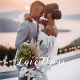 Runhufu Bohemian Sweetheart Wedding Dress With Detachable Sleeve Lace Up Beach Backless Bride Gowns Appliques Train Robe de mariée