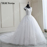 runhufu Spring Lace Appliques Pearls Wedding Dresses Sleeveless Vestidos De Novia White O-neck Princess Bride Wedding Gown Plus Size
