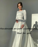 Runhufu Satin A Line Princess Wedding Dresses Long Sleeve Square Neck Elegant Bride Dress Civil Wedding Bridal Gowns