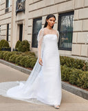 Runhufu Strapless and Removable Dress with Pearls Wedding Dresse Long Sleeveless Wedding Gowns Sheath Court Bridal Gown vestido de