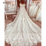 Runhufu Lace Wedding Dress Bridal Robe 2024 Vestido Spaghetti Straps Chapel Train Champagne Tulle Wedding Gown Lakshmigown