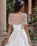 Runhufu Strapless A-Line Satin Wedding Dresses Off the Shoulder Sleevesless Sweep Train Bridal Gowns