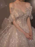 Runhufu New Strapless Wedding Dress Off The Shoulder With Bow Glittery Lace Bridal Bal Gown Vestido De Noiva Plus Size Made Custom