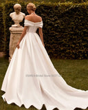 Runhufu Sweetheart Neck A-Line Wedding Dresses Off the Shoulder Sleeveless Sweep Train Bridal Gowns