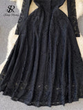 Runhufu Autumn Elegant French Long Dress 2024 Stand Collar Long Sleeves Button Design Hotsweet Lace Party Dress