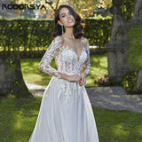 Runhufu Elegant Long Sleeves Wedding Dress Sexy Backless Tulle Bridal Gowns Lace Applique A-Line O-Neck Vestido De Noiva 2024