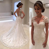 Runhufu De Noiva White Backless Lace Mermaid Wedding Dress 2024 V-Neck Short Sleeve Wedding Gown Bride Dress Robe de mariage