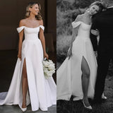 Runhufu Romantic A-line bridal dress Sexy minimalist backless side slit with floor length beach Boho elegant bridal party dress