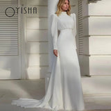 Runhufu Simple Mermaid Chiffon Wedding Dress 2023 Puff Sleeves High Neck Vestidos De Novia Elegant Back Cut Out Boho Bridal Gowns