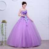 runhufu Organza Purple Fashion Flowers Strapless Wedding Dress New Korean Style Princess cheap Lace Ball Vestidos De Novia