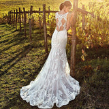 Runhufu V-Neck Wedding Dress Mermaid For Bride Sexy Sleeveless Lace Bride Gown Buttons Pleats Illusion Back Vestido De Novia