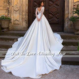 Runhufu De Novia 2024 Charming Satin Wedding Dress Scoop Neck Lace Appliques A-Line Long Sleeves For Bridal Gown Robe de mari¨¦e