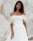 Runhufu Off Shoulder Tiered Wedding Dresses Sleeveless Wedding Gowns Backless A-line Court Bridal Gown vestido de novia