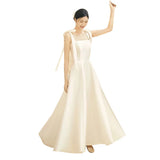 Runhufu Square Collar Vestido De Noiva Fashion Sweet Bow Spaghetti Straps Wedding Dress Satin Simple Long Suknia Slubna