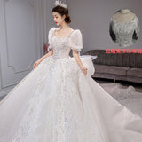 runhufu New Luxury Wedding Dresses Short Puff Sleeve Bridal Embroidered Organza And Tulle Sweetheart Heart Lace Wedding Gowns