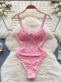 Runhufu Strap Corset Lace Sensual Bodysuits 2024 Ladies Slim Sheer Bodycon Sexy Camisole Korean Backless Lingerie Playsuits