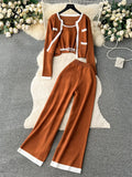 Runhufu Autumn Knitted Three Pieces Sets 2024 Slim Tank Top+Long Sleeves Short Cardigan+Elastic Long Pants Fashion Sweater Set