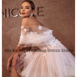 Runhufu Princess Short Wedding Dresses Flower Sweetheart Off The Shoulder Mini Short Tulle Fariy Bride Gowns Robe De Mariee Custom