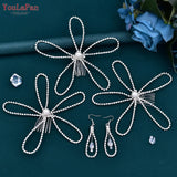 Runhufu Flower Bridal Hair Comb Earring Wedding Hair Accessories Crystal Pearl Decorative Hair Clips Woman Headdresses HP367