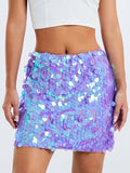 Runhufu Sparkly Sequins Bodycon Mini Skirts for Women Fashion High Waist Wrapped Short Skirts Nightclub Street Hot Skirts