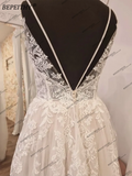 Runhufu V Neck A Line Lace Wedding Dresses For Women 2024 Sexy Backless Boho Beach Sweep Train Bride Ivory Bridal Party Gown