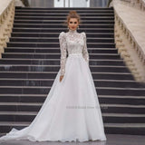 Runhufu O-Neck Tulle A-Line Wedding Dresses Long Puff Sleeves Princess Bridal Gowns Vestido De Noiva Plus Size