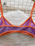 Runhufu Fashion Vacation Shiny Swimsuits Women Strap Backless Camisole+Elastic Waist Shorts Sexy Bikini Beach Two Pieces Suits