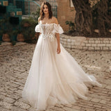 Runhufu Simple Wedding Dresses Boat-Neck A-Line Bridal Gowns Lace Appliques Tulle Robes Off The Shoulder Vestidos De Novia 2024