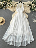Runhufu Summer Women Beach Long Dress Backless Spaghetti Strap Deep V Neck Chiffon Casual Sexy 2024 Seaside Vacation Dress
