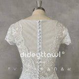 Runhufu Real Picture Deep V-Neck Appliques Cap Sleeves Tulle Mermaid Wedding Dress Illusion Back Court Train Bridal Gown
