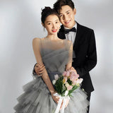 Runhufu Spaghetti Straps Women Wedding Dress Gray Simple Vestido De Festa With Small Train Colorful Robe De Mariee Custom Made