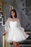 Runhufu A Line Tulle Short Bride Wedding Dresses Long Sleeves Women Formal Party Dress Lace Up Back Bridal Wedding Gowns 2024