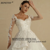 Runhufu Glitter Ivory Ball Gown Wedding Dresses Full Sleeves For Women Bride 2024 Sweetheart Ruffle Skirt Shinny Bridal Dress