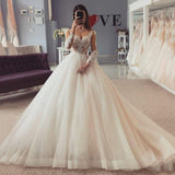 Runhufu Wedding Dresses Women's Elegant Sweetheart A-line Sheer Applique Long Sleeve Princess Prom Bridal Gowns Formal Party De