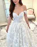 Runhufu Princess Boho Wedding Dresses For Women Off the Shoulder Sweetheart Lace Appliques Bridal Gown Ball Gown