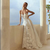 Runhufu 2024 Elegant Sweetheart Wedding Dress For Women Lace Appliques Illusion Sleeveless Backless A-Line Simple Bridal Gown