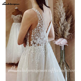runhufu Lace Appliques Bohemian Wedding Dress for woman vestido blanco Beach Bridal Gowns V Neck party dresses