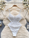 Runhufu Strap Corset Lace Sensual Bodysuits 2024 Ladies Slim Sheer Bodycon Sexy Camisole Korean Backless Lingerie Playsuits