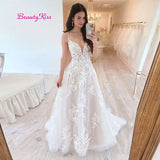 Runhufu Wedding Dress Appliques Lace Spaghetti Strap A-Line Wedding Gowns Boho Bride Dress Vestido De Noiva