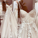 Runhufu Lace Wedding Dress Bridal Robe 2024 Vestido Spaghetti Straps Chapel Train Champagne Tulle Wedding Gown Lakshmigown