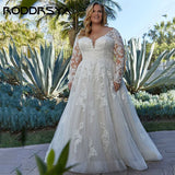 Runhufu Elegant Wedding Dresses For Woman Plus Size Long Sleeves Applique Bride Gowns A-Line V-Neck Tulle vestidos de novia